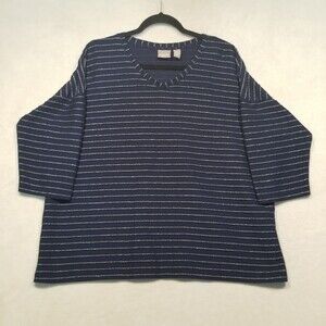 Chico's size 3 (XL) blue boxy sweater with silver stripes Drop Shoulder